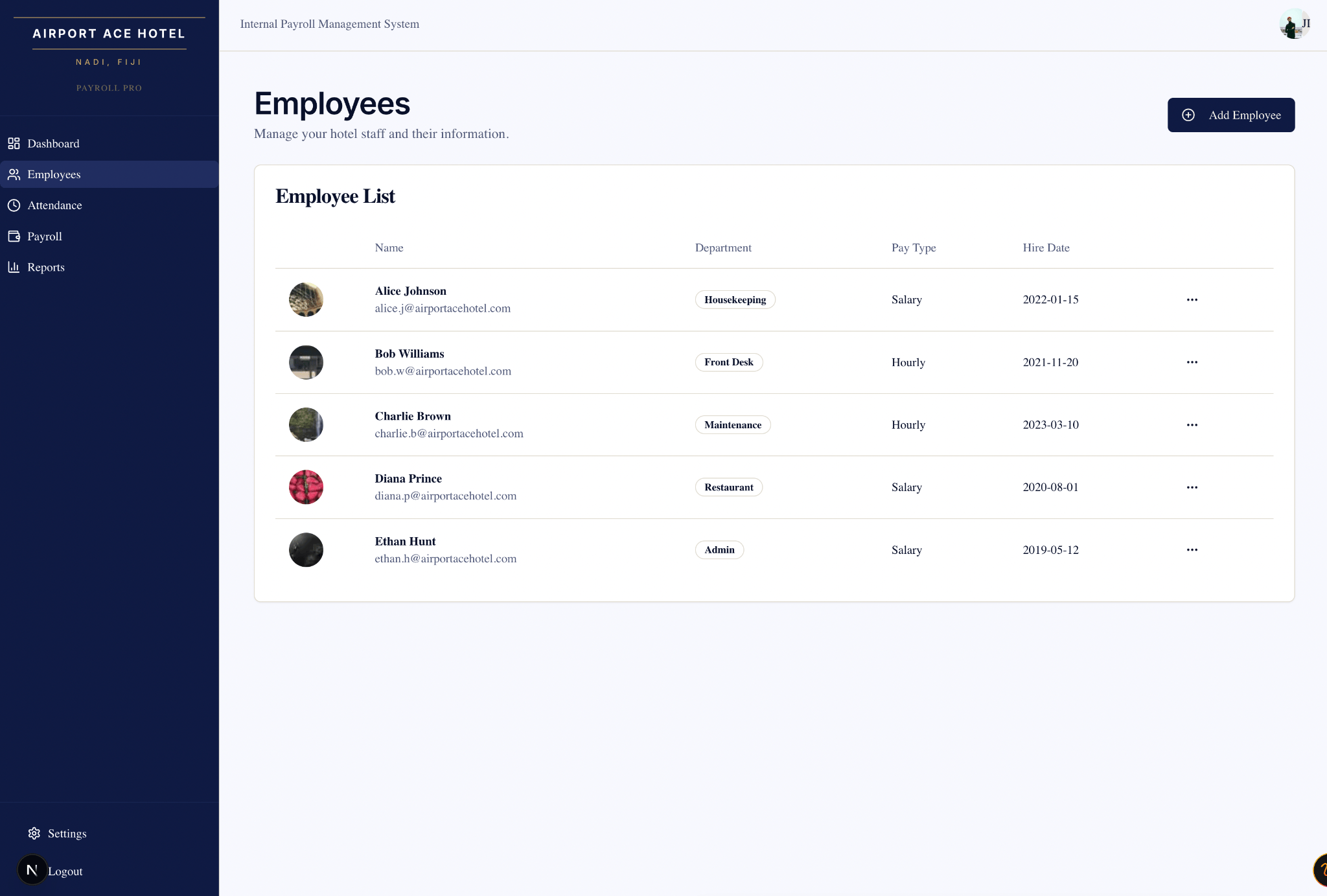 Payroll management system screenshot